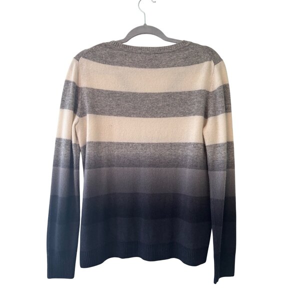 Amicale 100% Cashmere Ombre Striped V-Neck Sweater Soft Luxe Gradient Knit M - Picture 3 of 7